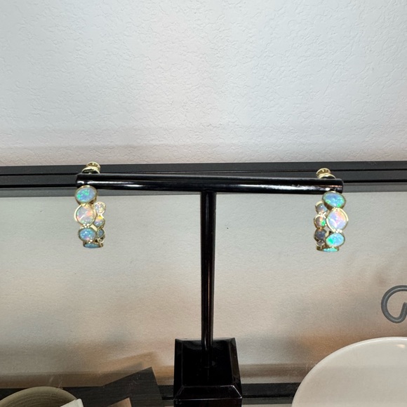 NWT Melinda Maria She's an Icon Blue Opal Gold Hoops 0.75" - Picture 5 of 5